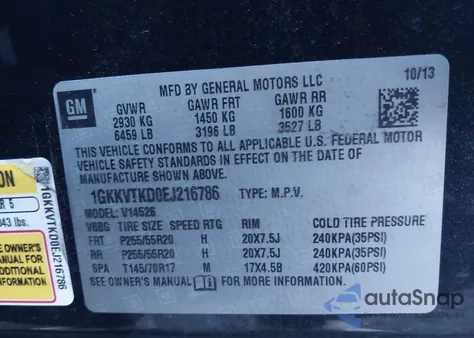 2014 GMC Acadia Denali из США, поврежденный, VIN 1GKKVTKD0EJ216786